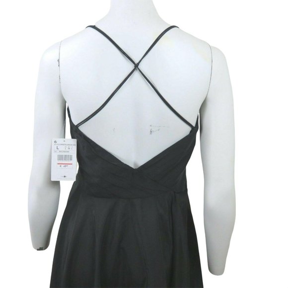 Zara Basic Womens Black Slip Dress L Empire Criss Cross Straps Knee Length - Picture 8 of 12